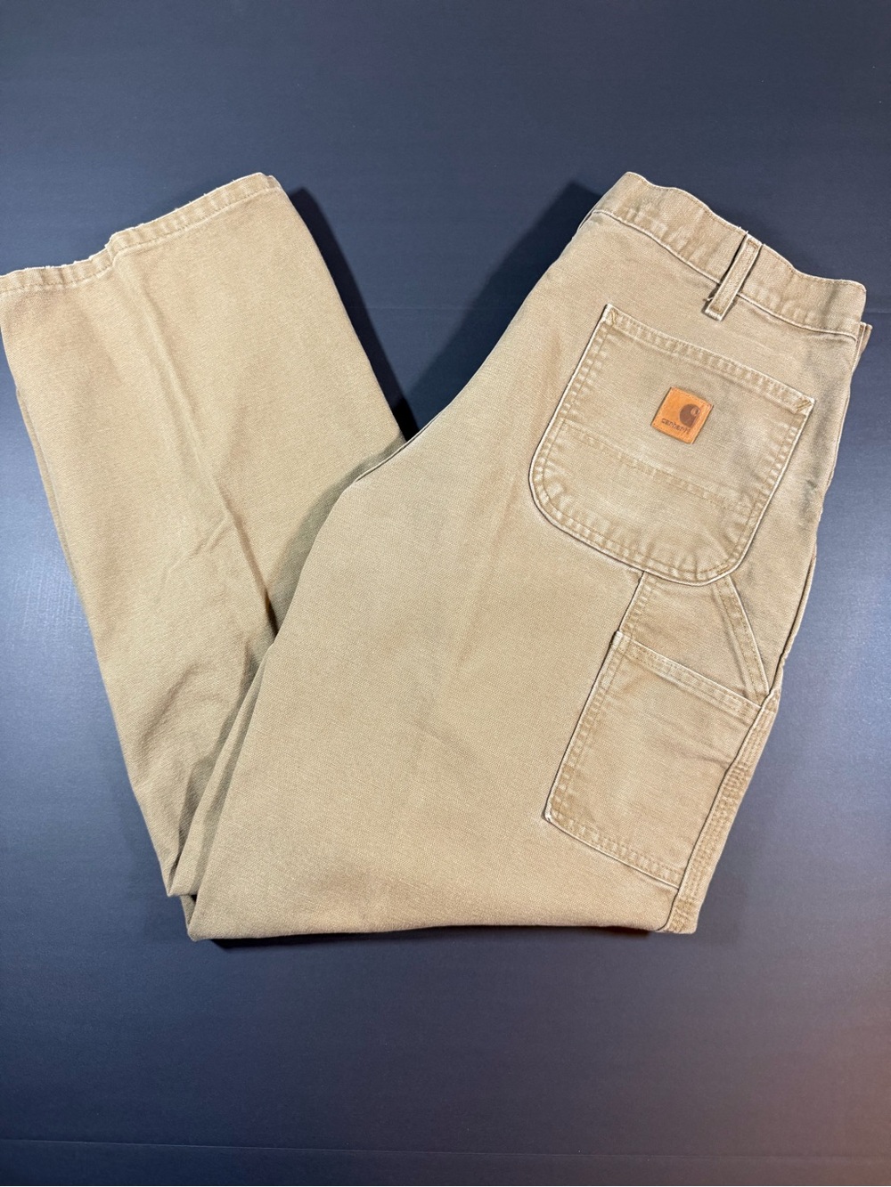 Carhartt Men’s Khaki Carpenter / Cargo Pants with leather tab
